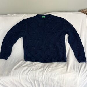United Colors Of Benetton Dark Blue Diamond Knit Sweater